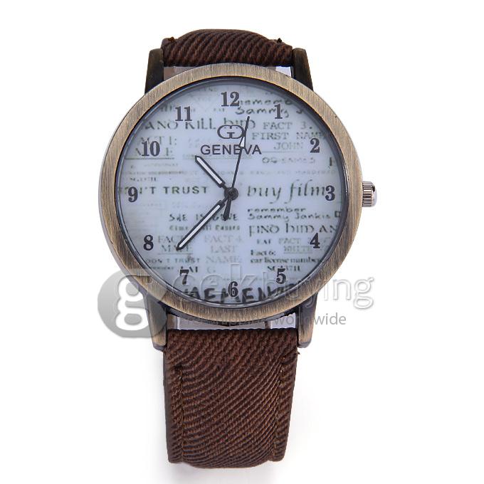Geneva Stylish Unisex Quartz Watches Denim Fabric Wristwatch - Brown