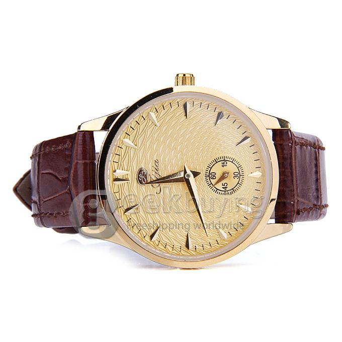 Jijia SG8008 2.5 Needles Women Quartz Watch Water Resistant Wristwatch - Golden + Brown