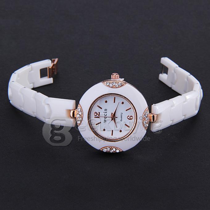Wecin Fashion Women Bracelet Wrist Watches with Semi-circle Design - White