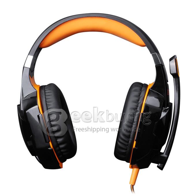 EACH G2000 Over-ear Gaming Headphone Earphone Headband With Mic Stereo Bass LED Light For PC Game - Black+Orange