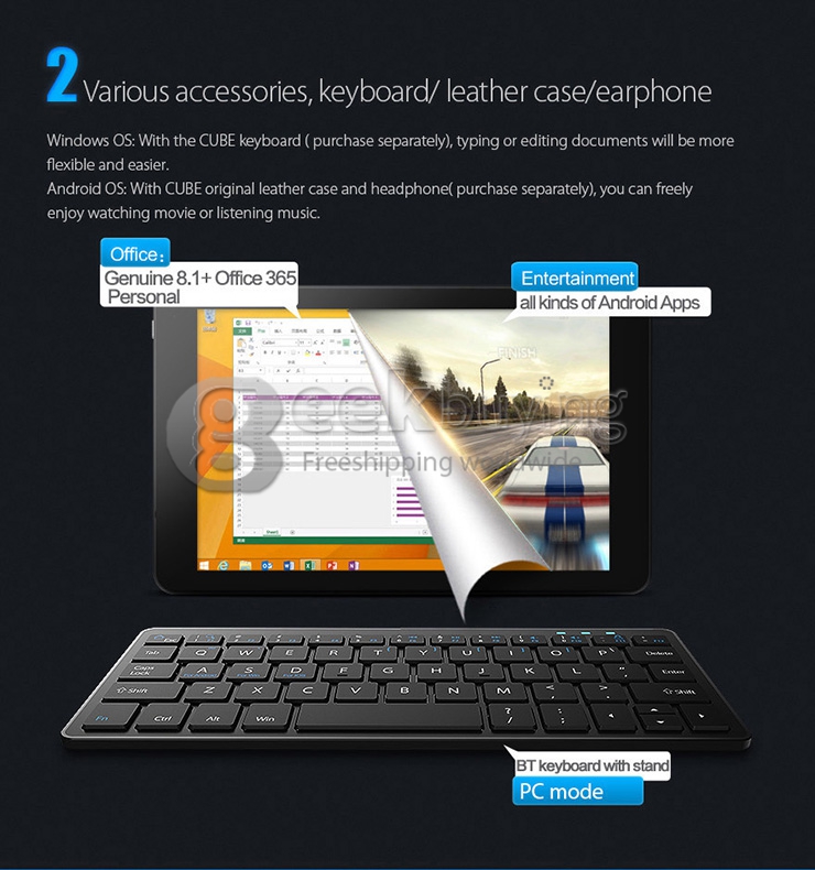 Cube iWork8 Ultrapad Dual Boot 2GB/32GB Tablet PC Win 8.1 + Android 4.4 Intel Z3735F Quad Core 1.8GHz 8