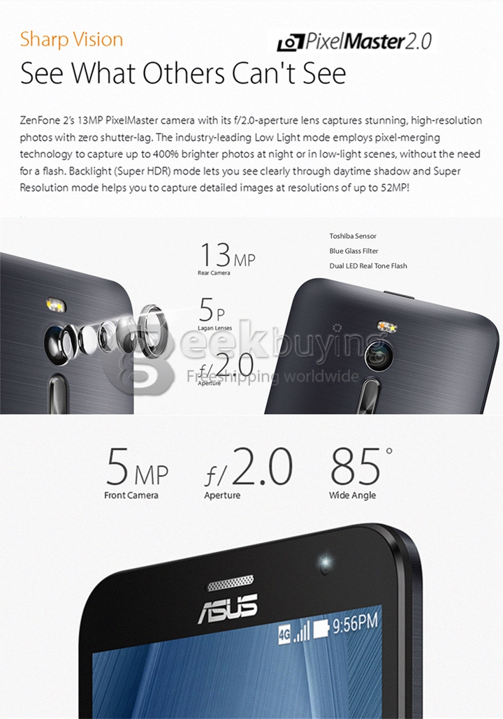 ASUS Zenfone 2 ZE551ML 5.5inch FHD 4G LTE Android 5.0 4GB 32GB Smartphone 64bit Intel Z3560 Quad Core 1.8GHz IPS OTG NFC - Red