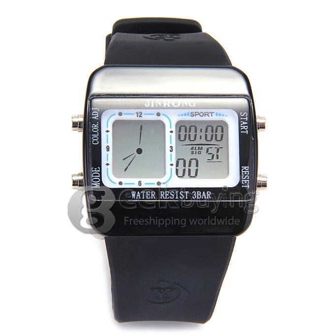 JR-806F Fashion Unisex Waterproof Sports Watch With Analog & Digital Dual Time Display And LED - Black