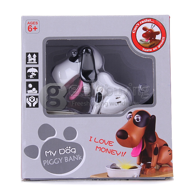 Choken Puppy Hungry Eating Dog Coin Bank Money Saving Box Piggy Bank - White+Black