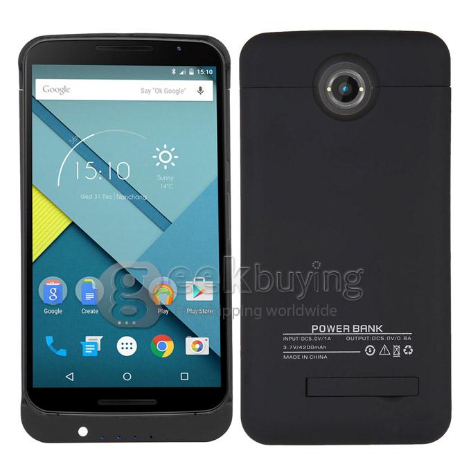 4200mAH External Backup Battery Powebank Cover Case For Google Nexus 6 - Black