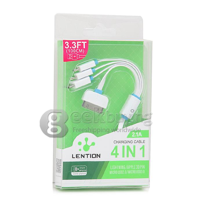 LENTION 4 In 1 Functional Charging Cable 1FT 100CM - Blue + White