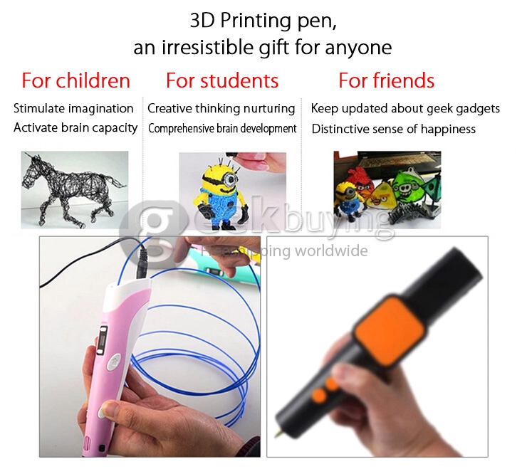 Original 3D Stereo Drawing Pen Gen 2nd 0.4 mm Nozzle For 3D Drawing Doodling - Pink