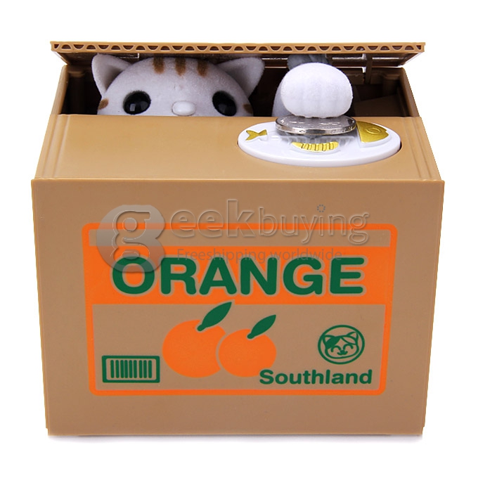 New Chatora Cat Itazura Automatic Kitty Cat Steal Coin Piggy Bank Savings Box - White