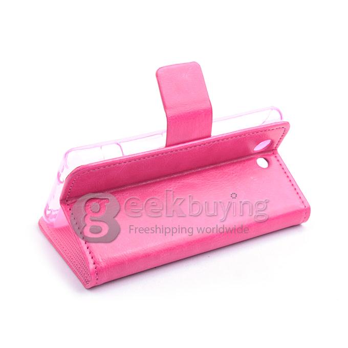Protective Hard Cover Flip Stand Leather Case for Sony Z4 Mini Compact - Rose