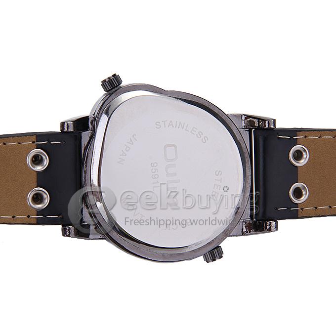 Oulm 9591 Fashion Men Sports Wrist Watch With Dual Time Zones And Leather Strap - Black
