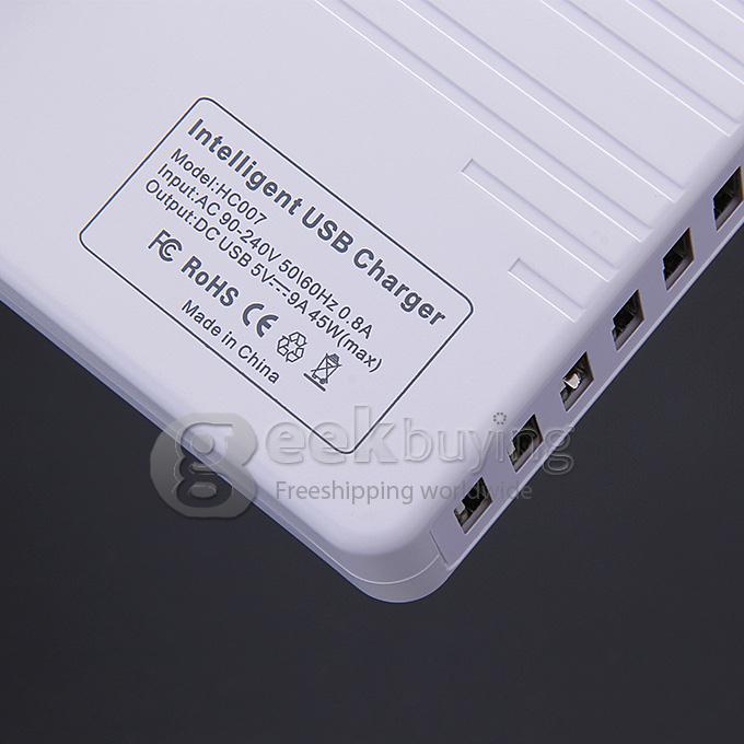 HC007 45W 7-Ports High Speed Desktop USB Charger US Plug With Intelligent Adjustable Output Ports - White