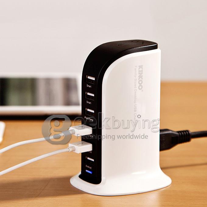 Kinkoo® Family-Sized 40W 6-Ports Desktop USB Charger for iPhone/ iPad / Android And Other USB Devices - White