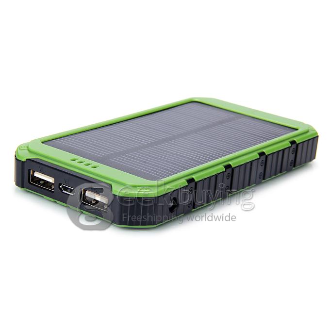 DS18000 6000mAh Solar Panel Mobile Charger Dual USB Power Bank Portable Spare Charger - Green