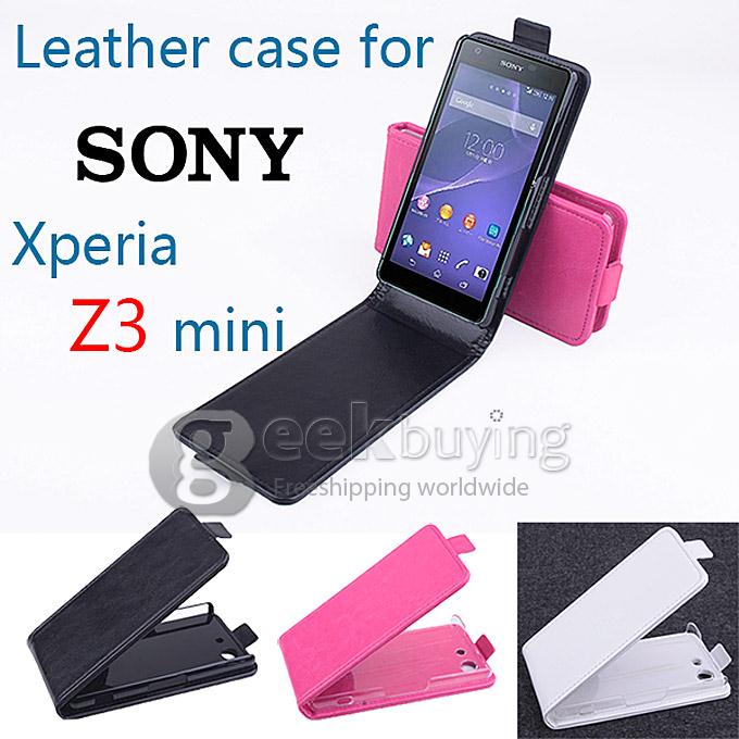 Protective Hard Cover Flip Stand Leather Case for Sony Z3 Compact Z3 Mini - Black