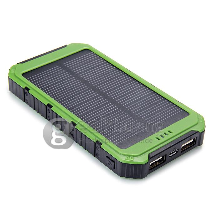 DS18000 6000mAh Solar Panel Mobile Charger Dual USB Power Bank Portable Spare Charger - Green
