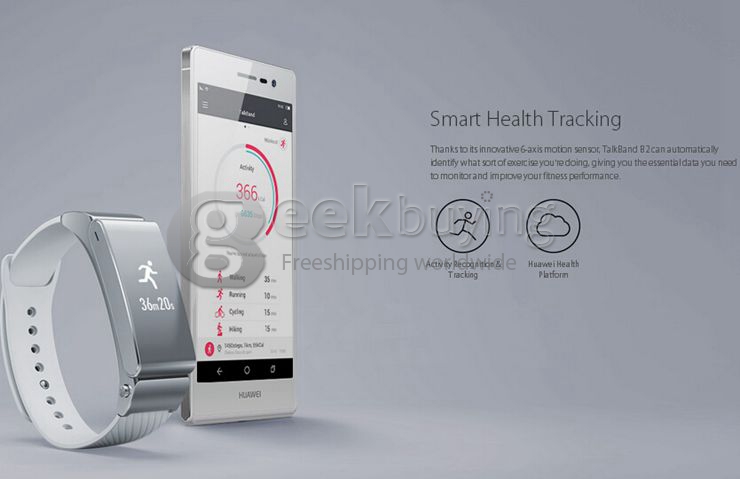 Original HUAWEI TalkBand B2 Health Smart Bracelet Band BT3.0 IP57 Dual MIC For Android IOS - Silver