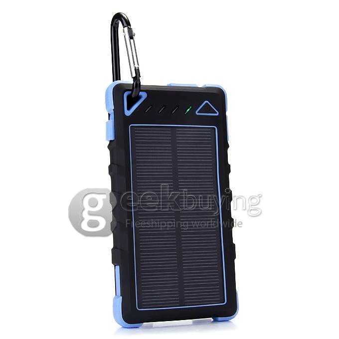 DS168 Solar Panel Mobile Charger 8000mAh Dual USB Power Bank Water/Dirt/Shockproof Portable Spare Charger - Blue