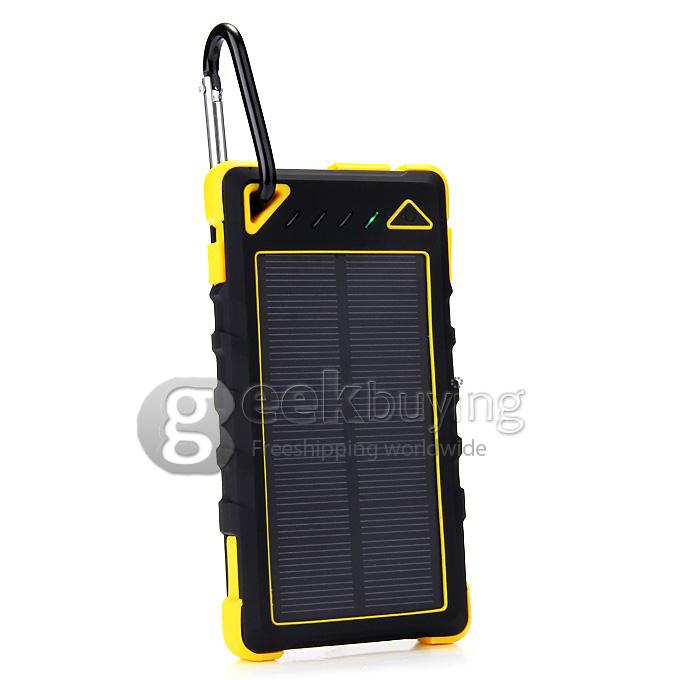 DS168 Solar Panel Mobile Charger 8000mAh Dual USB Power Bank Water/Dirt/Shockproof Portable Spare Charger - Yellow