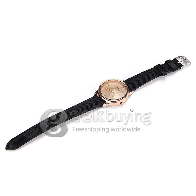 VIKEC 187 Fashion Brief Women Quartz Wrist Watch with Leather Belt - Black