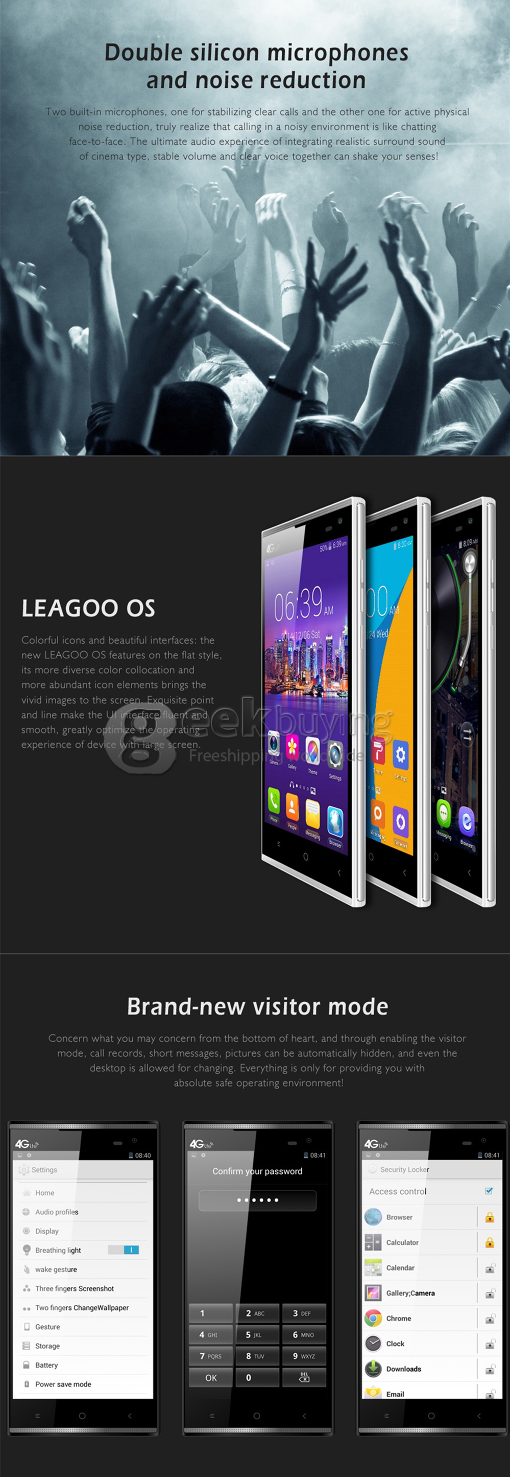 LEAGOO Elite 3 5.5 Inch Android 4.4 1GB 8GB Smartphone MTK6582+6290 Quad Core 1.3GHzIPS HD 13.0MP Hotknot OTG - Black