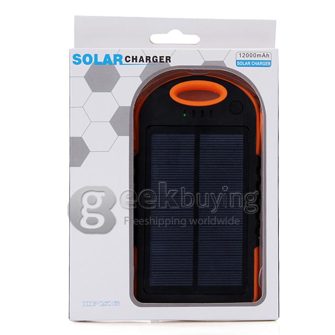 Solar Panel Charger 12000mAh Rain/Dirt/Shockproof Dual USB Portable Charger Backup External Battery - Orange+Black
