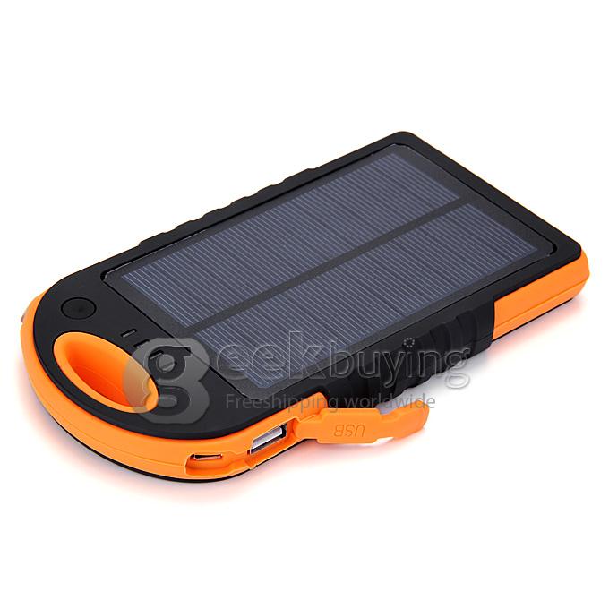 Solar Panel Charger 12000mAh Rain/Dirt/Shockproof Dual USB Portable Charger Backup External Battery - Orange+Black