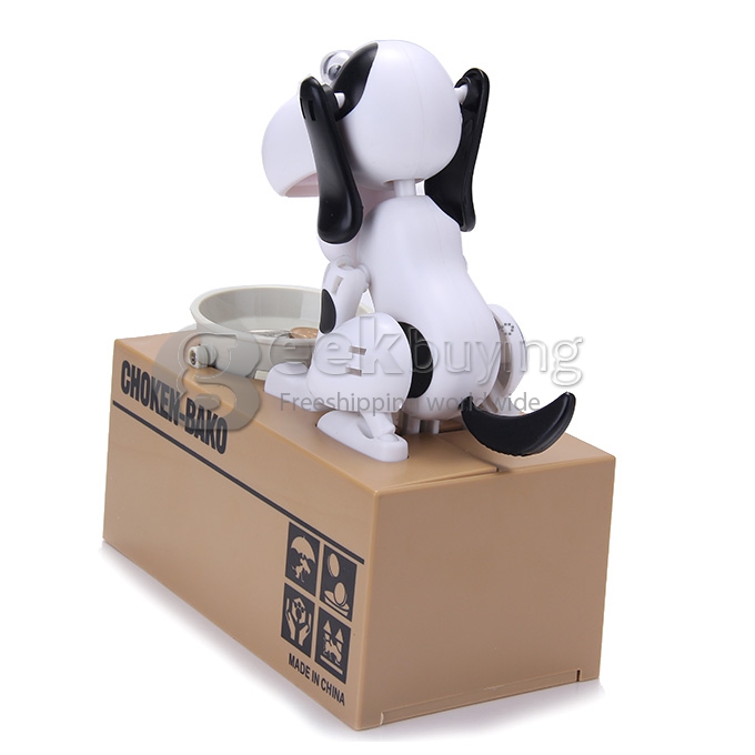 Choken Puppy Hungry Eating Dog Coin Bank Money Saving Box Piggy Bank - White+Black