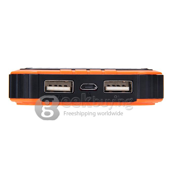 DS18000 6000mAh Solar Panel Mobile Charger Dual USB Power Bank Portable Spare Charger - Orange