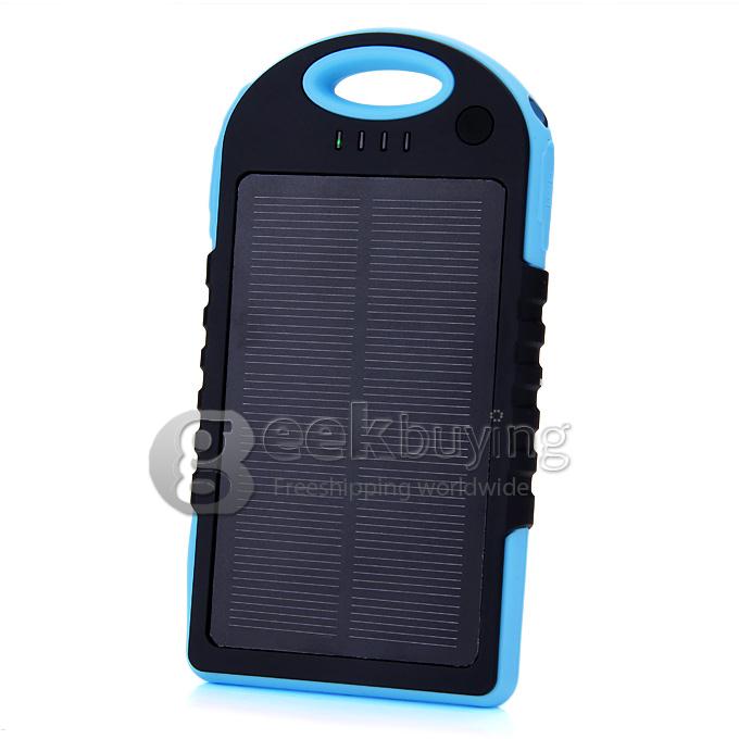 Solar Panel Charger 12000mAh Rain/Dirt/Shockproof Dual USB Portable Charger Backup External Battery - Blue+Black