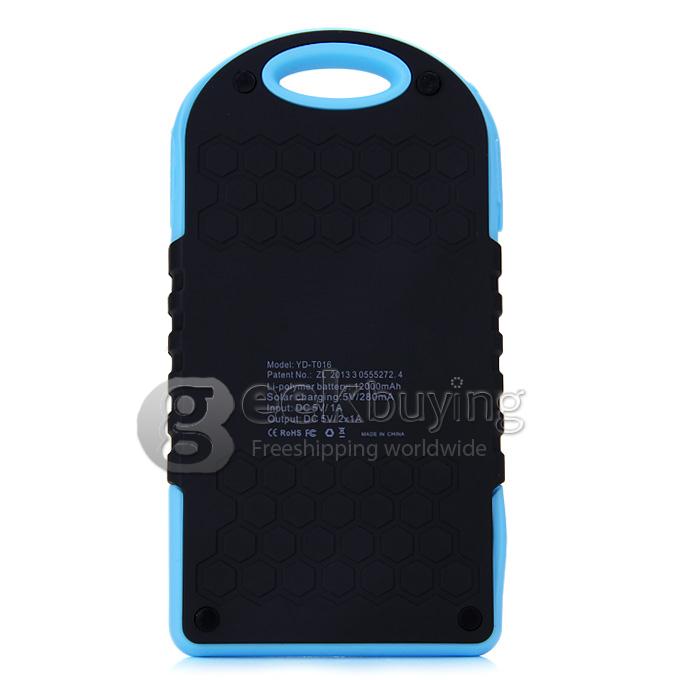 Solar Panel Charger 12000mAh Rain/Dirt/Shockproof Dual USB Portable Charger Backup External Battery - Blue+Black