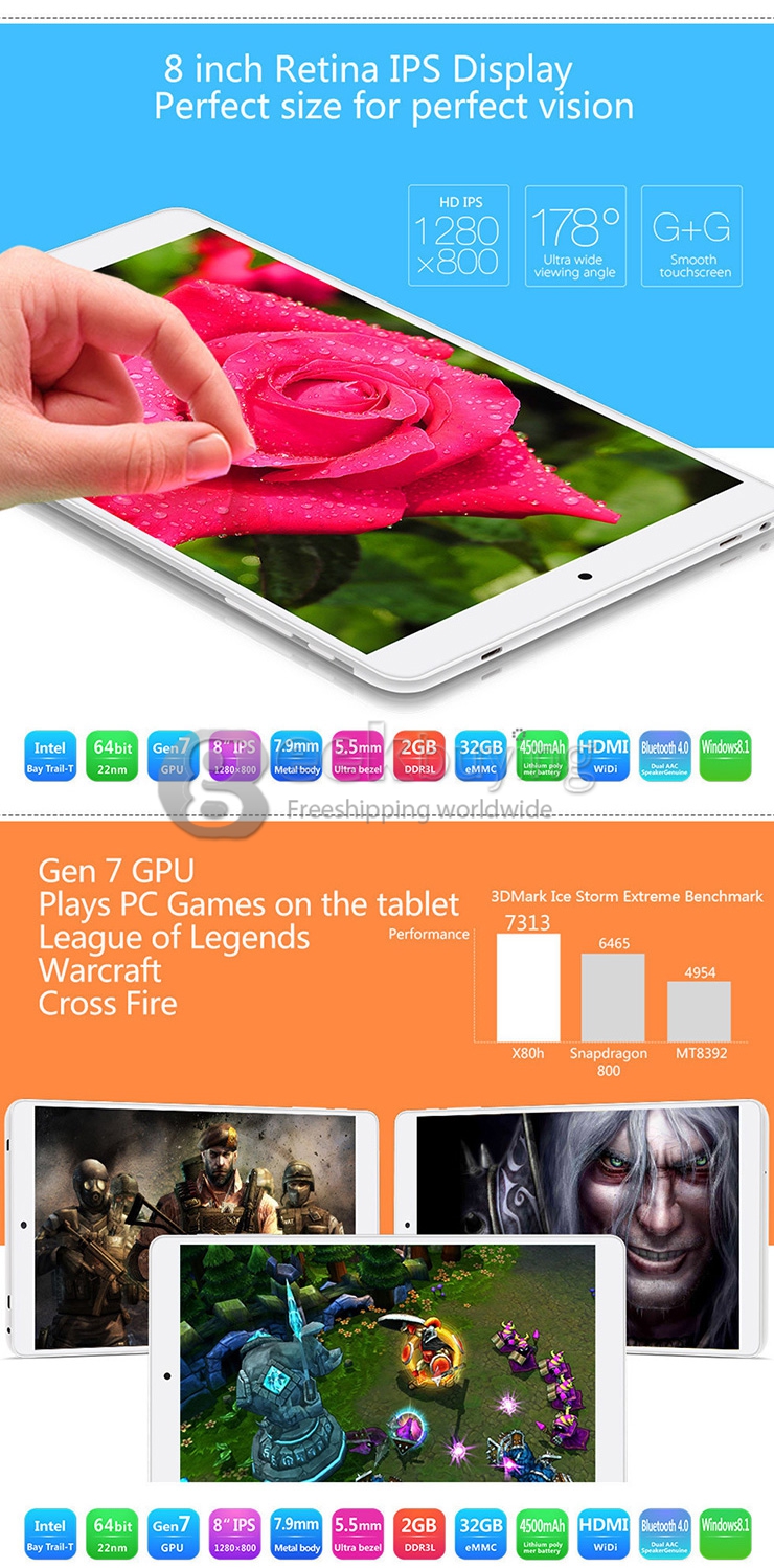 Teclast X80HD Dual OS Android 4.4 & Win 8.1 Intel Z3735F Quad-core 8
