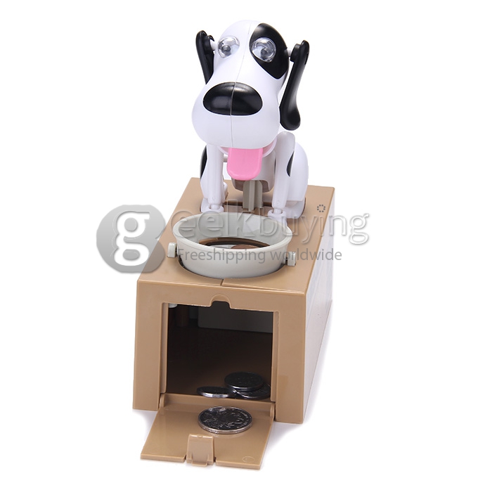 Choken Puppy Hungry Eating Dog Coin Bank Money Saving Box Piggy Bank - White+Black