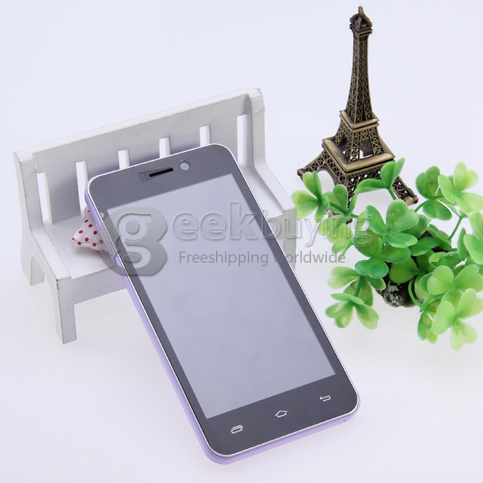 Doogee DG800 MTK6582 Quad Core 1.3GHz 4.5inch Android 4.4 OS Smartphone 1GB RAM 8GB ROM IPS QHD Screen 13.0MP 3G GPS OTG OTA Back Touch - Purple