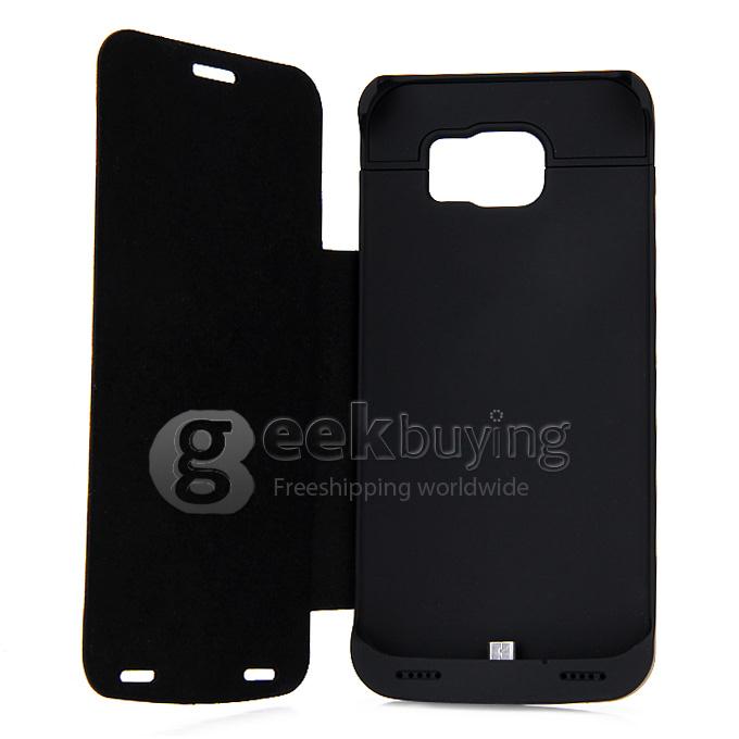 4200mAh Battery Power Pack Charger Cover With Leather Case For Samsung Galaxy S6 Edge G9200 - Black