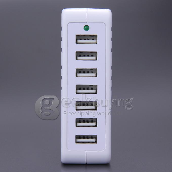 HC007 45W 7-Ports High Speed Desktop USB Charger US Plug With Intelligent Adjustable Output Ports - White