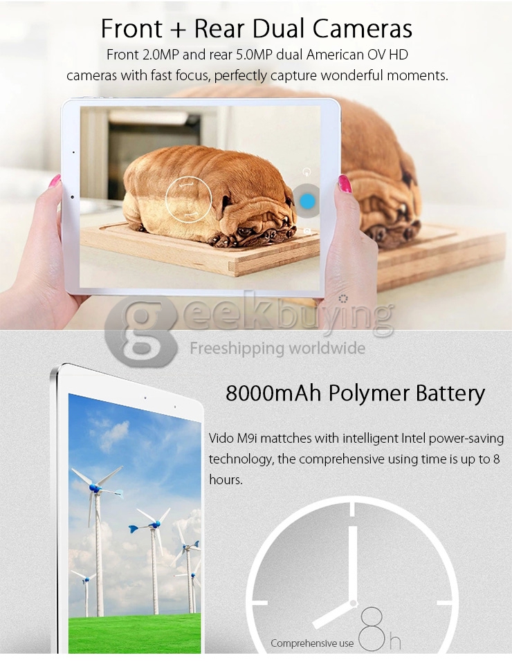 Vido M9i 9.7 Inch Win 8.1 & Android 4.4 Dual OS Tablet PC Intel Z3735F Quad Core 1.83GHz IPS Retina Screen 2048*1536 2G/32GB BT OTG WiDi WiFi - White + Silver