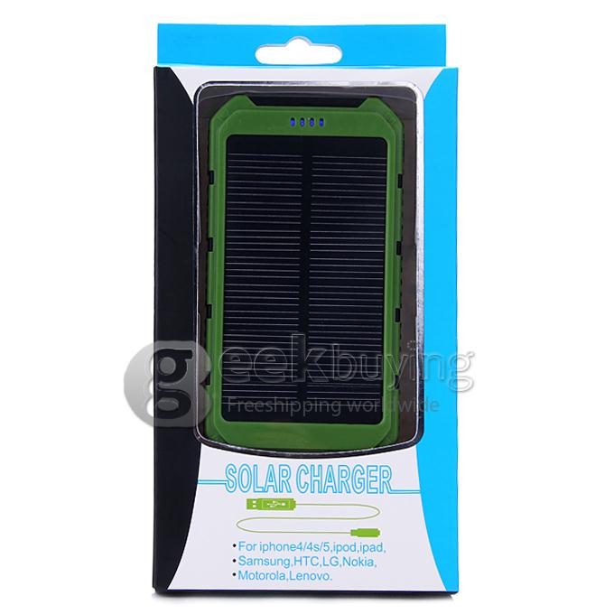 DS18000 6000mAh Solar Panel Mobile Charger Dual USB Power Bank Portable Spare Charger - Green