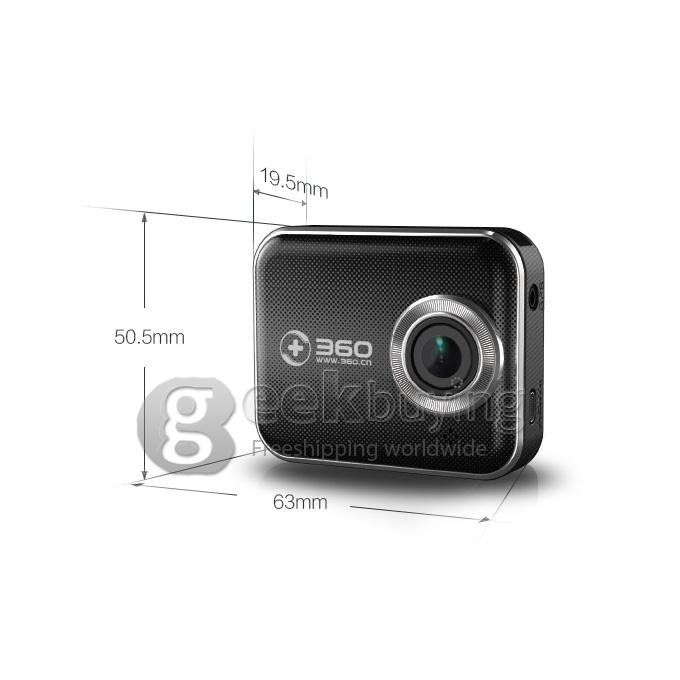 Qikoo 360 Ambarella A7LA55 5.0 MP COMS Car DVR 2.0inch 160 Degree HD 1296P Dashcam Wifi Logger Car Camcorder - Black
