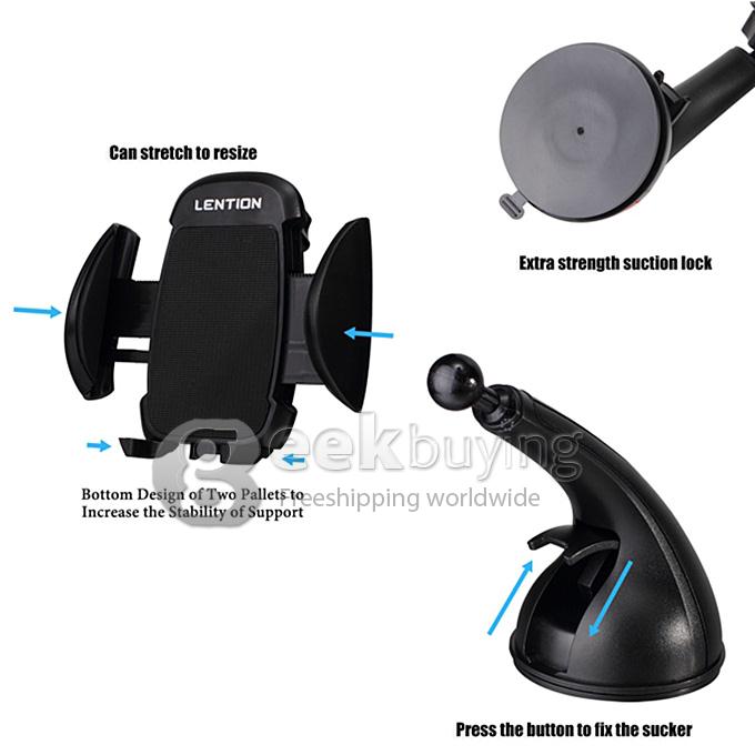 LENTION C300 Colorful Series 360 Degree Spin Car Mount Holder for iPhone iPod Phones PSP GPS iPhone 6s Plus - Black