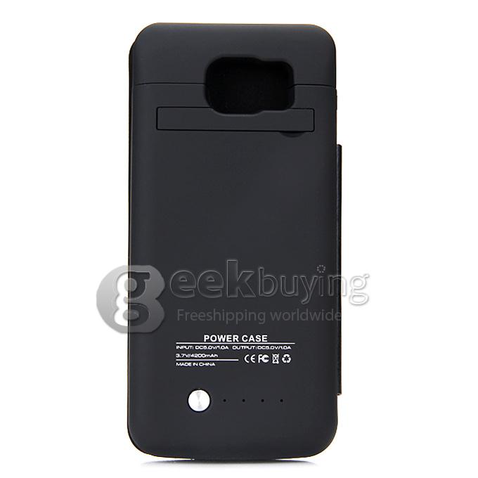 4200mAh Battery Power Pack Charger Cover With Leather Case For Samsung Galaxy S6 Edge G9200 - Black