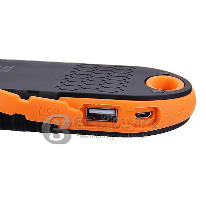 Solar Panel Charger 12000mAh Rain/Dirt/Shockproof Dual USB Portable Charger Backup External Battery - Orange+Black
