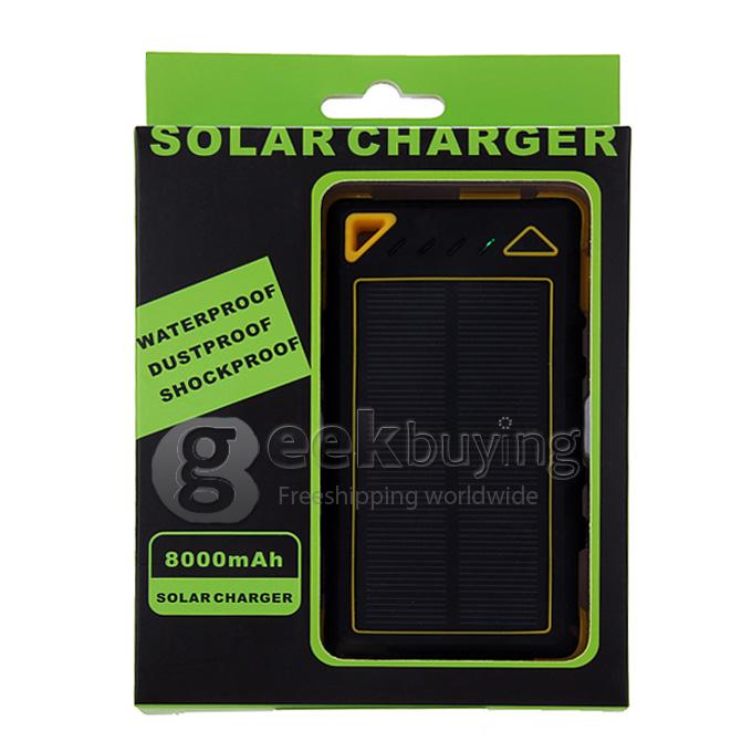 DS168 Solar Panel Mobile Charger 8000mAh Dual USB Power Bank Water/Dirt/Shockproof Portable Spare Charger - Yellow