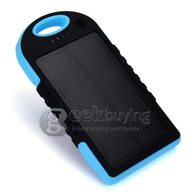 Solar Panel Charger 12000mAh Rain/Dirt/Shockproof Dual USB Portable Charger Backup External Battery - Blue+Black