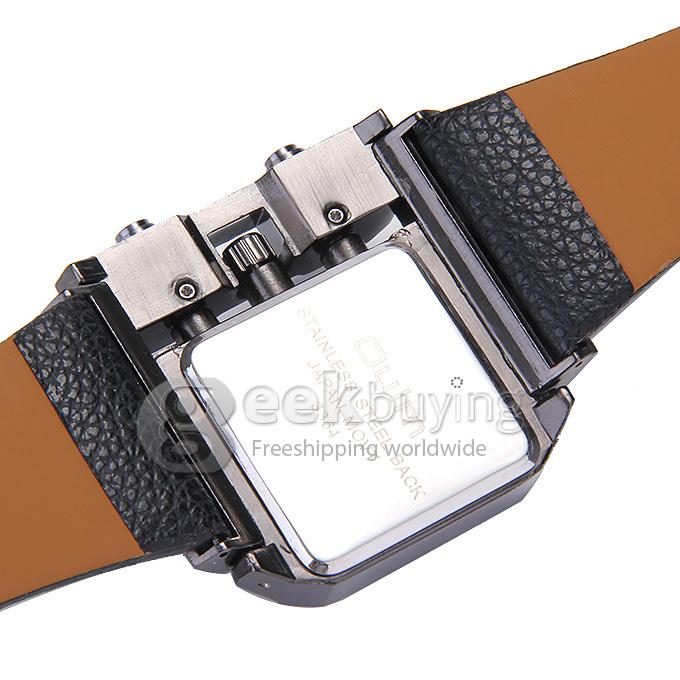 Oulm 3364 Fashion Men Military Wristwatch Sports Quartz Watch With Rectangular Dial And Leather Strap - Black