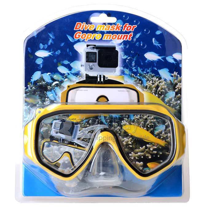 Universal Swimming Scuba Dive Snorkeling Mask for GoPro SJCAM Xiaomi Yi Xiaoyi Sport Camera - Yellow