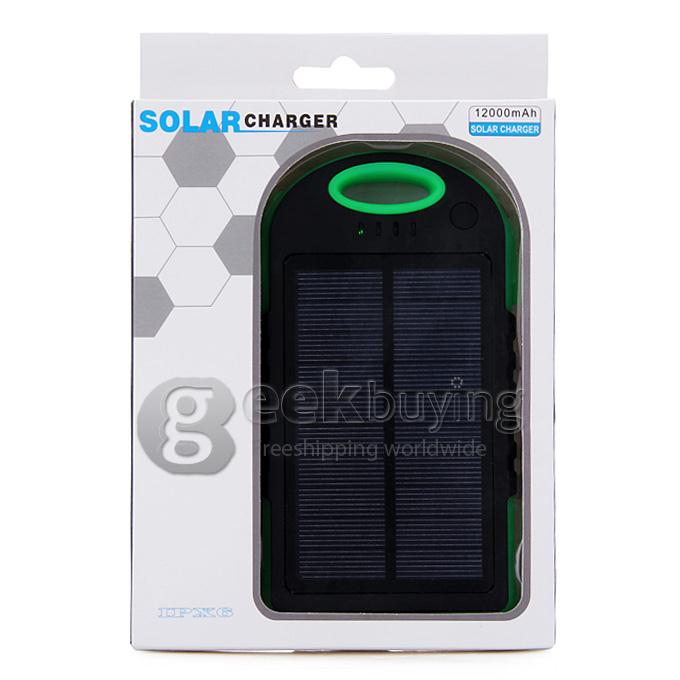 Solar Panel Charger 12000mAh Rain/Dirt/Shockproof Dual USB Portable Charger Backup External Battery - Green+Black