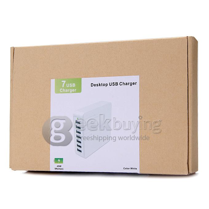 HC007 45W 7-Ports High Speed Desktop USB Charger US Plug With Intelligent Adjustable Output Ports - White