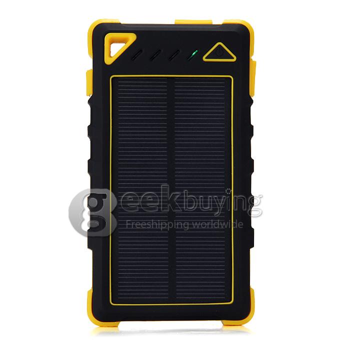 DS168 Solar Panel Mobile Charger 8000mAh Dual USB Power Bank Water/Dirt/Shockproof Portable Spare Charger - Yellow