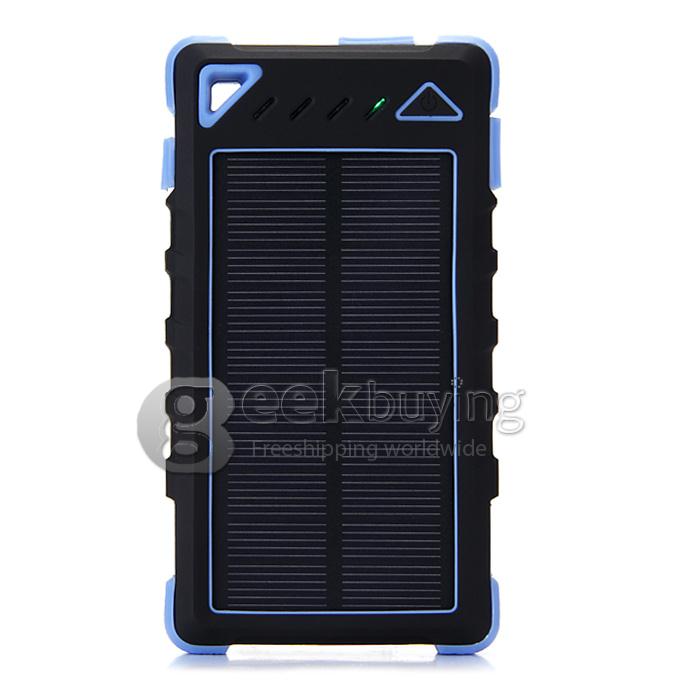 DS168 Solar Panel Mobile Charger 8000mAh Dual USB Power Bank Water/Dirt/Shockproof Portable Spare Charger - Blue