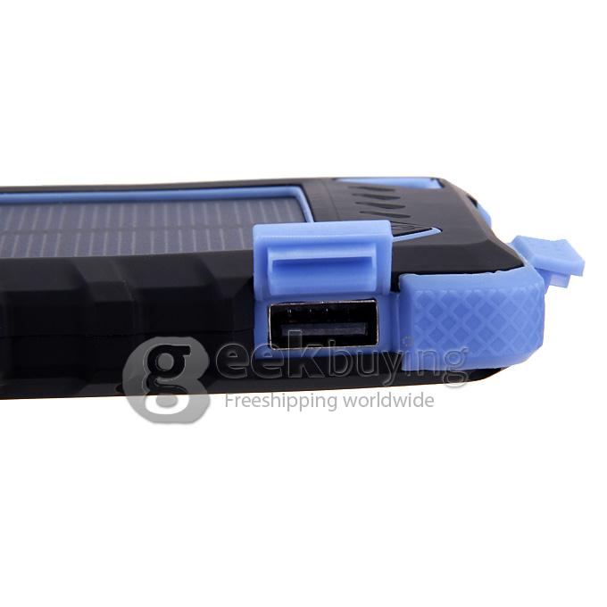 DS168 Solar Panel Mobile Charger 8000mAh Dual USB Power Bank Water/Dirt/Shockproof Portable Spare Charger - Blue
